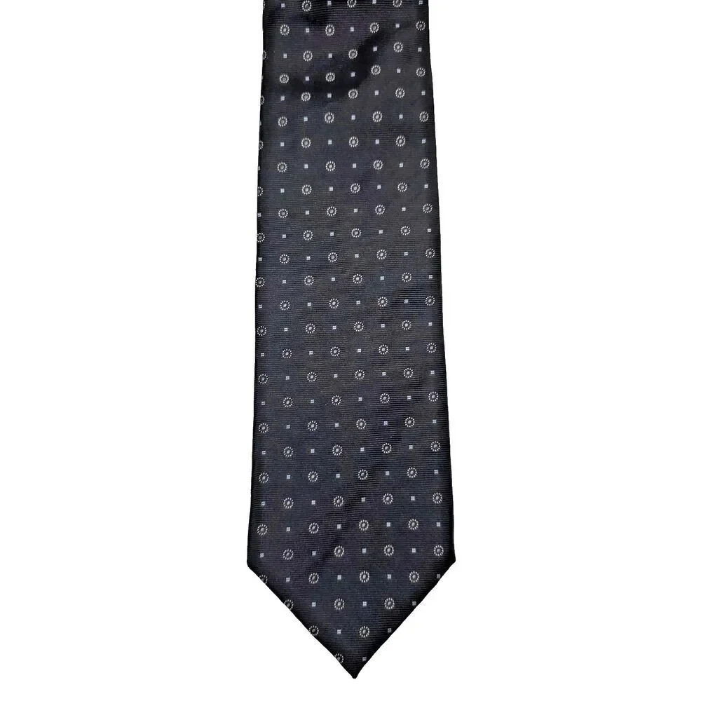 Jos. A. Bank Silk Neck Tie – Men’s Geometric Black/Gray, Made in USA, Designer